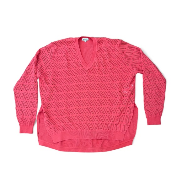 VTG Kenzo Bright (Reddish) Coral Open Knit V Neck Size S - Picture 1 of 9